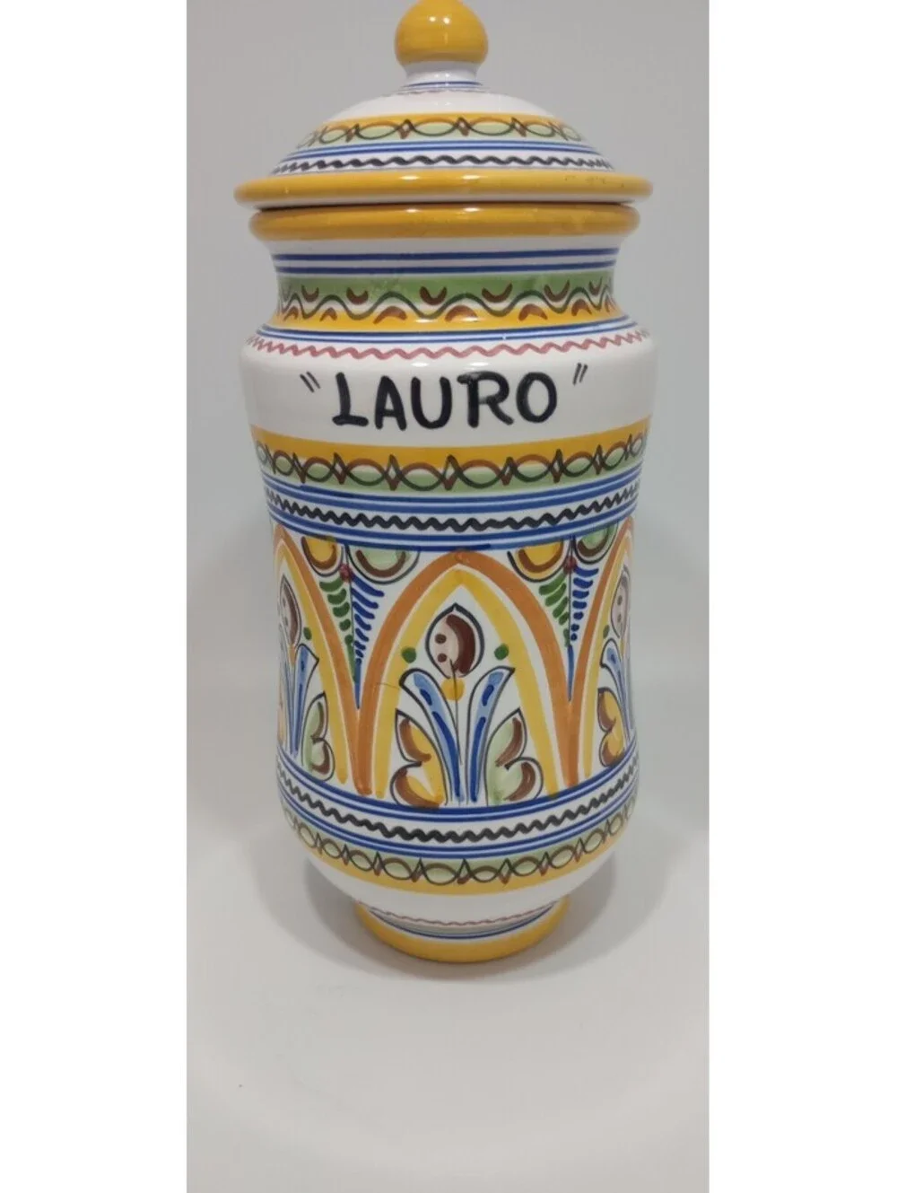 LAURO Bay Leaves Ceramic Kitchen Spice Canister with Lid Made In Spain